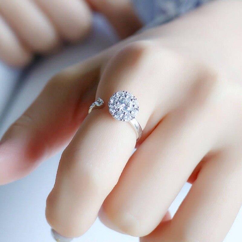 Anxiety Super Flash Zircon Rotating Exquisite Personality Finger Ring Adjustable Size Open Ring for Women in Silver Color