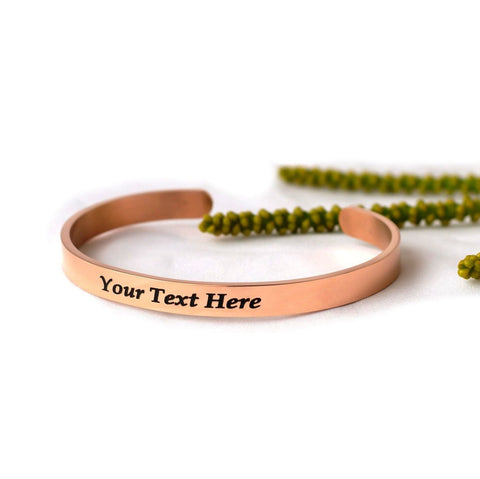 6mm width Rose Gold Color Unisex Bracelet with Your Customized text and Adjustable Size