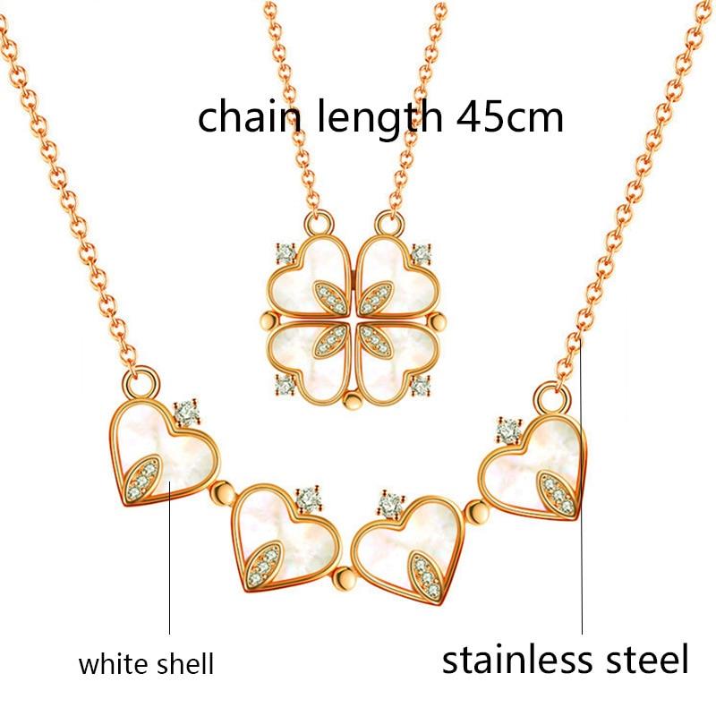Creative Heart Four Leaf Clover Magnetic with Zircon Pendant Stainless Steel Material Necklace For Women and Girls