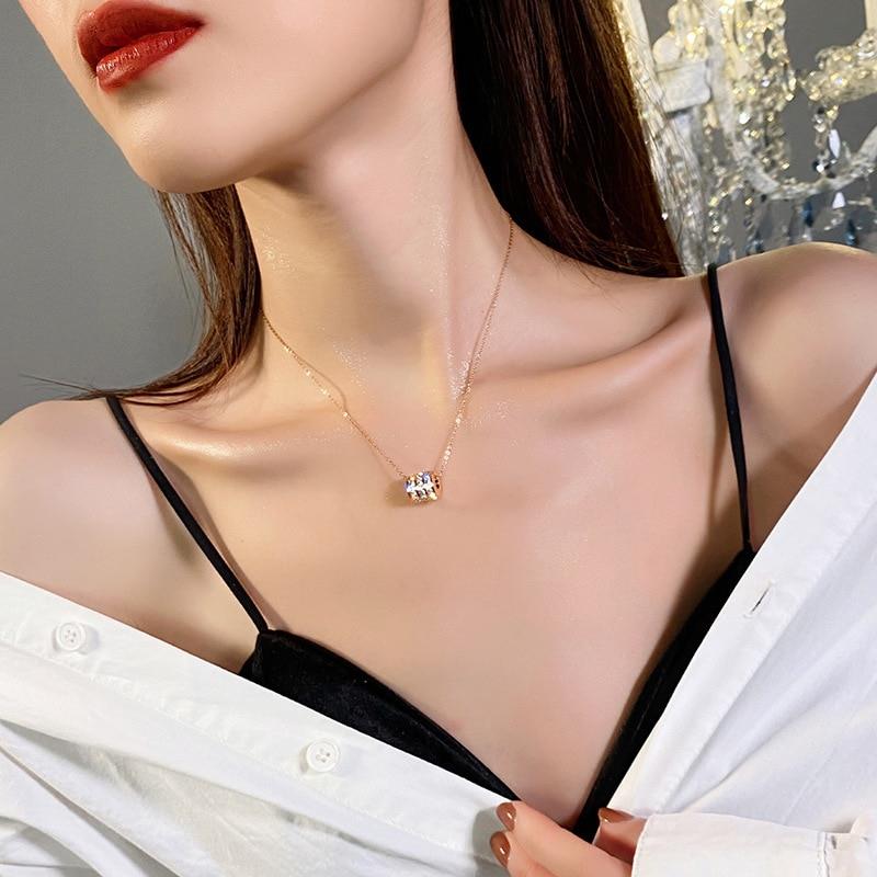 Premium Quality Titanium Steel Luxury Necklace Pendant Simple Rose Gold Clavicle Chain for Women