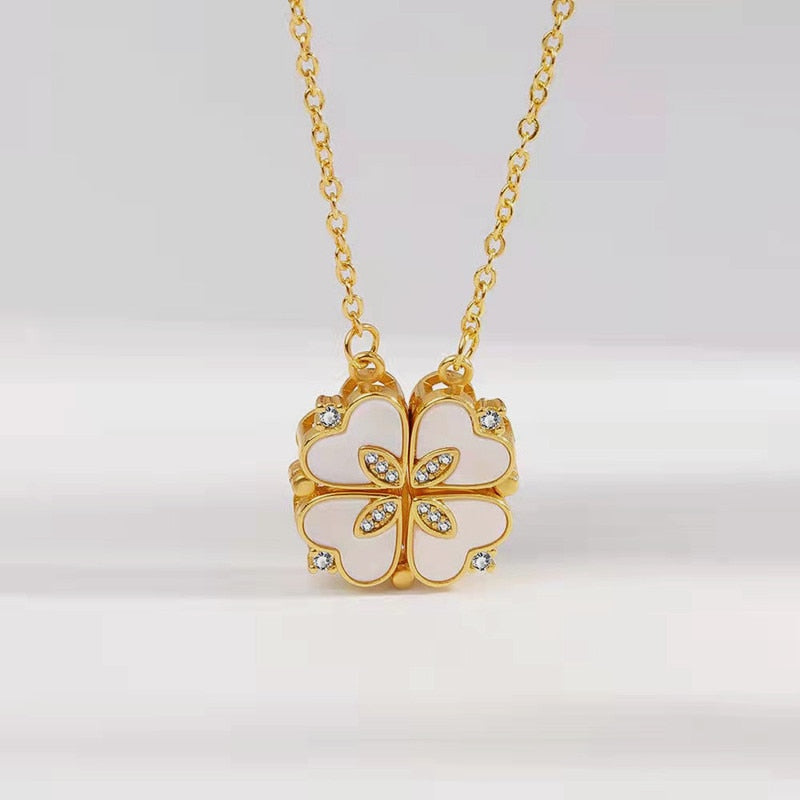 Creative Heart Four Leaf Clover Magnetic with Zircon Pendant Stainless Steel Material Necklace For Women and Girls