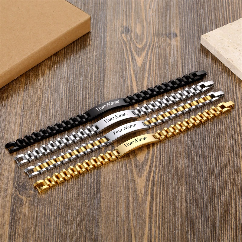 12mm Width Premium Steel Engravable Bracelets for Men - Available in 4 Colors