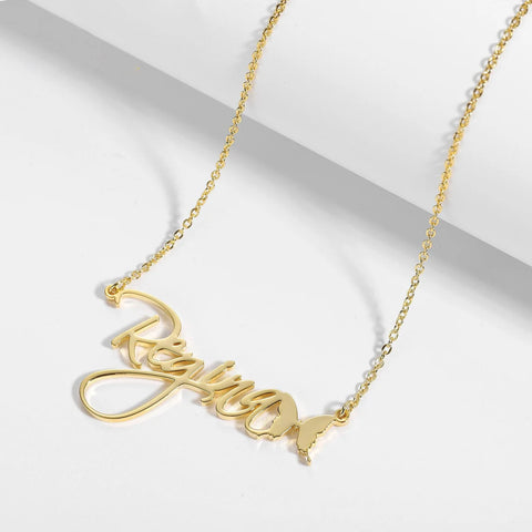 Premium Quality Gold Plated Butterfly pattern Name Necklace
