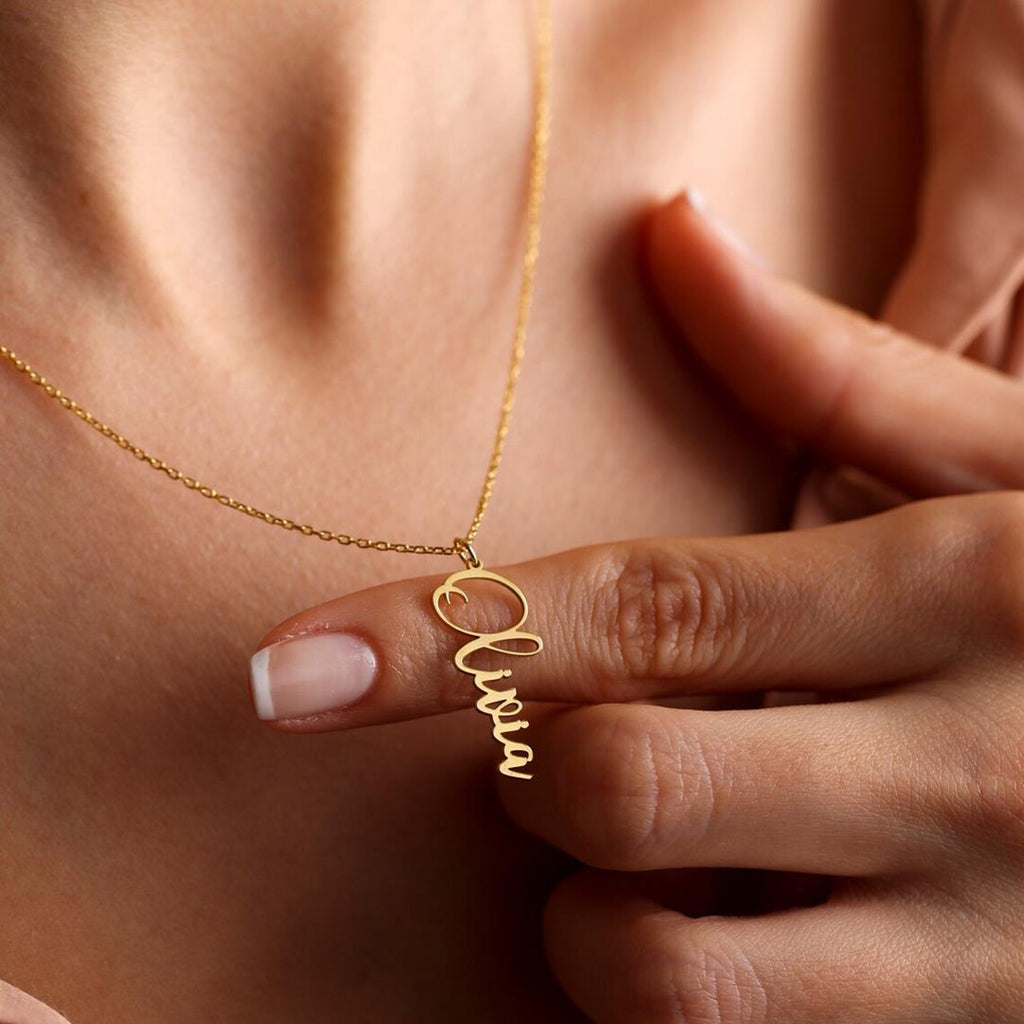 Premium Quality Gold Plated Signature Pattern Name Necklace
