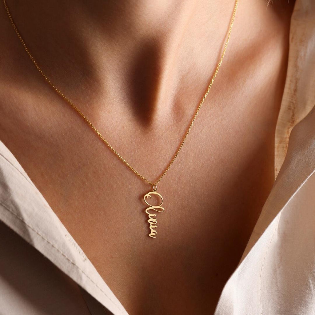 Premium Quality Gold Plated Signature Pattern Name Necklace
