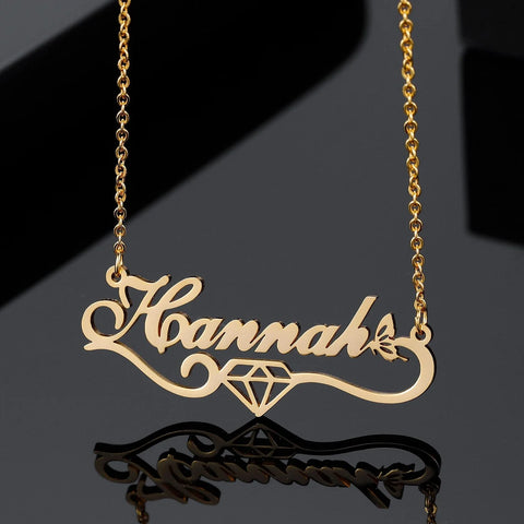 Premium Quality Gold Plated Butterfly & Diamond pattern Name Necklace