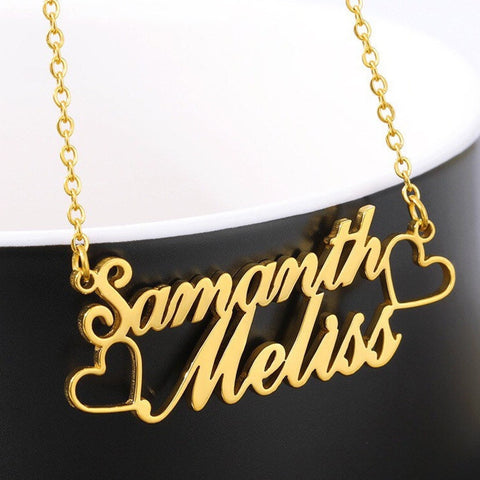 Premium Quality Gold Plated Double Name Necklace personalized pendant chain