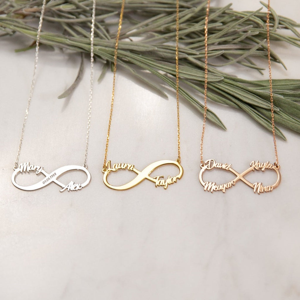 Premium Quality Gold Plated Infinity Double Name Necklace personalized pendant chain