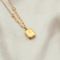18K Gold Plated Stainless Steel Square Charm Pendant Lavender Necklace