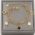 Double Stainless Steel Layered Clover Bracelet - Gold Color