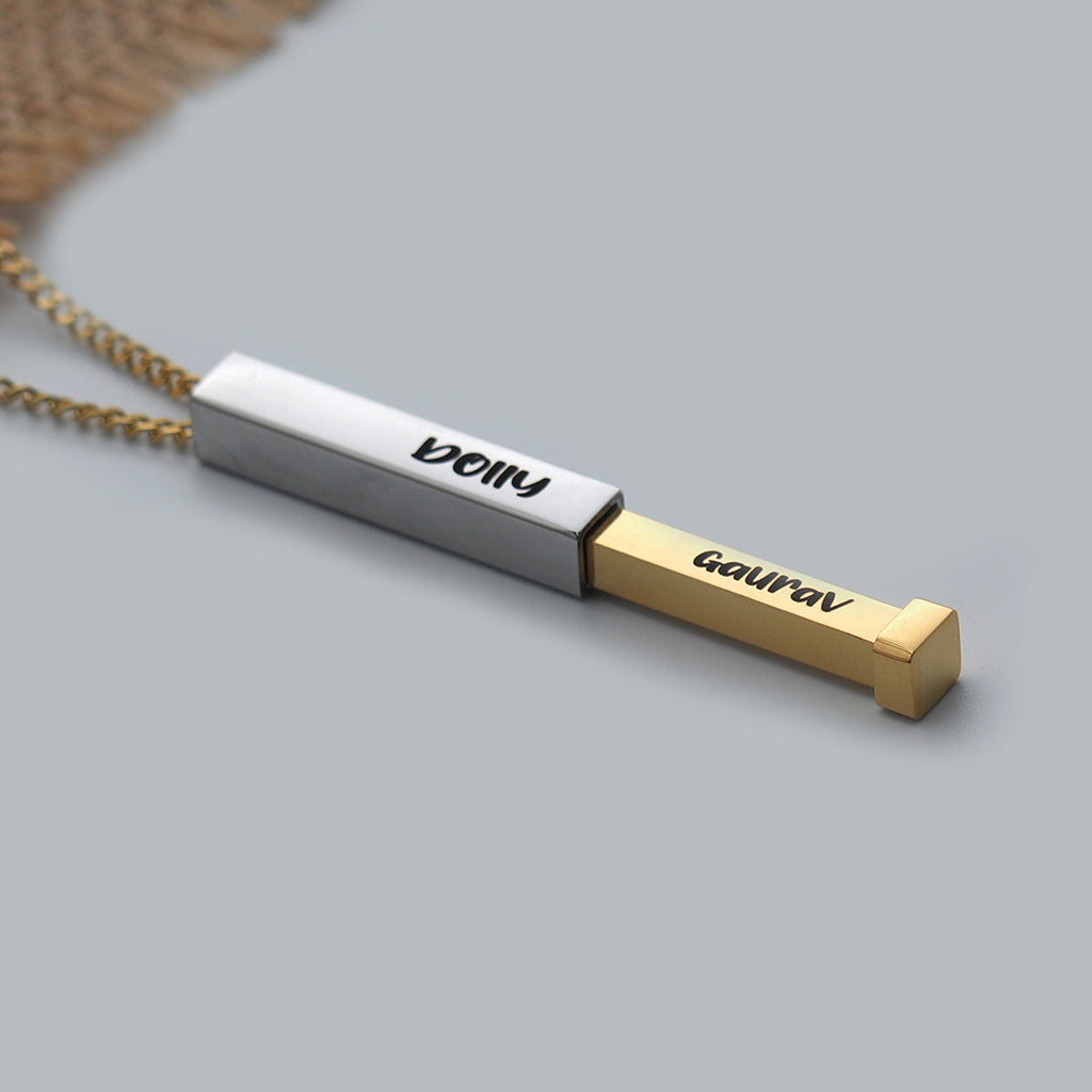 Gold Plated Secret Custom Name Bar Pendant Chain - Unisex