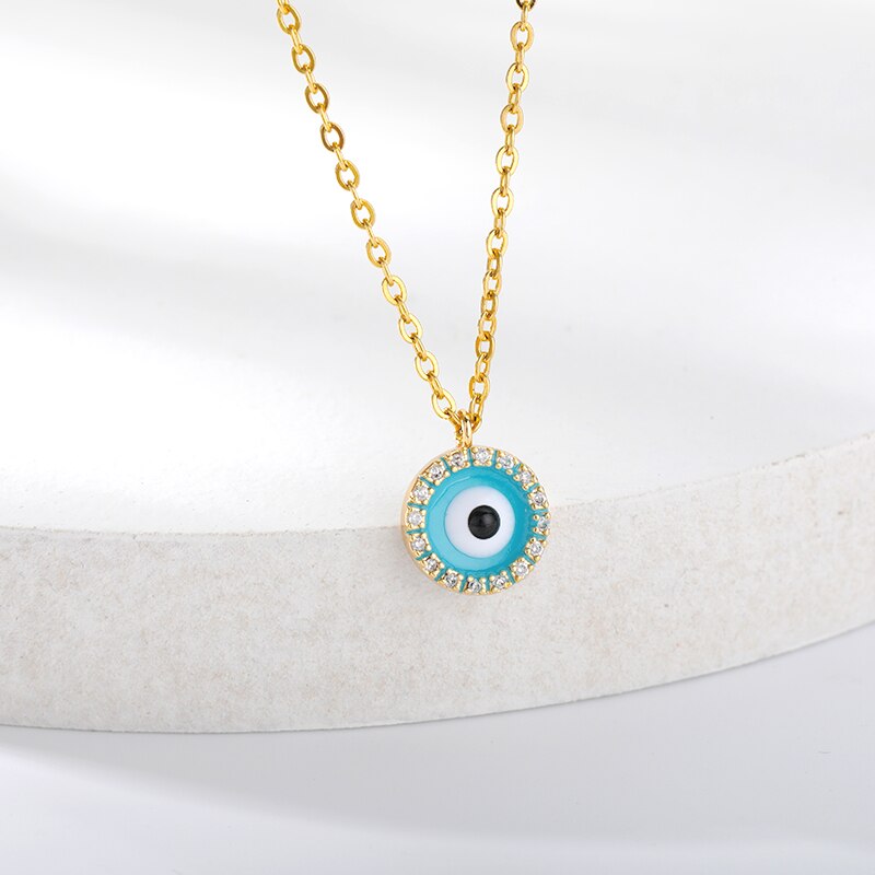 Evil Eye Blue Round Zircon Crystal Turkish Eye Choker Pendant Necklace Jewelry Gift For Women