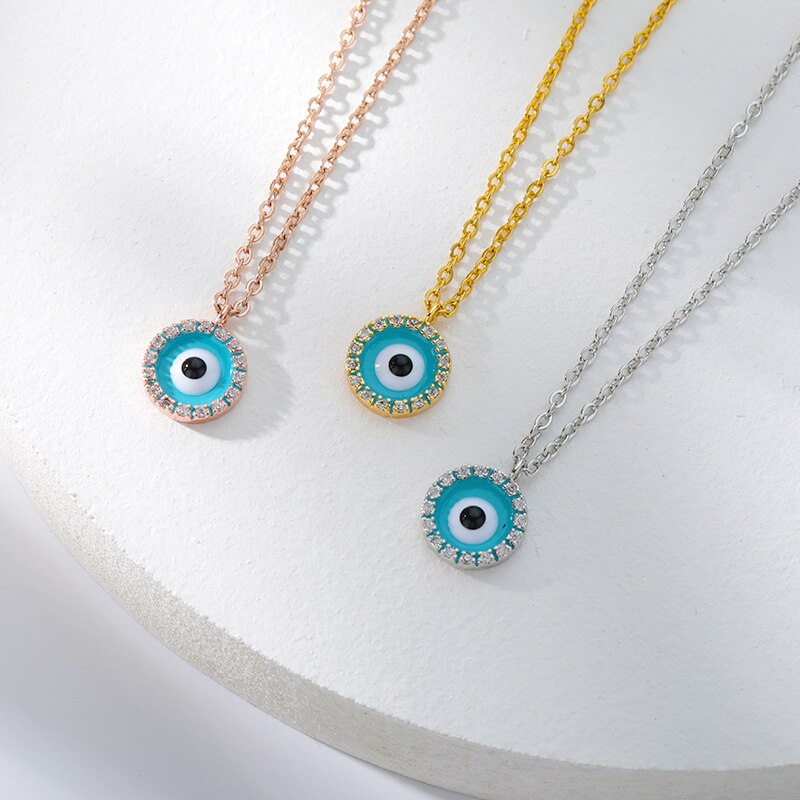 Evil Eye Blue Round Zircon Crystal Turkish Eye Choker Pendant Necklace Jewelry Gift For Women