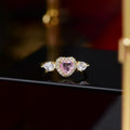 Premium Quality Pink Heart Zircon Diamond Stainless Steel Ring For Women