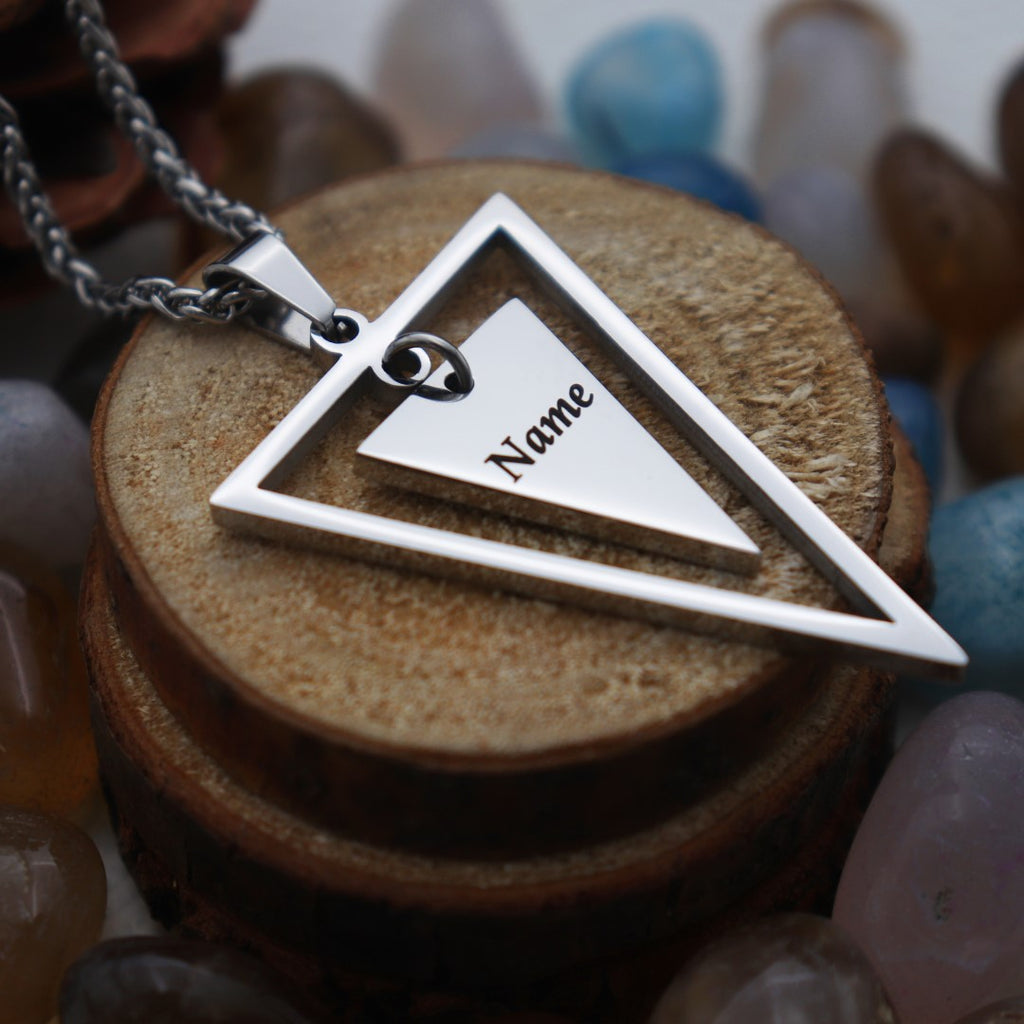 Gold Plated Triangle Shape Pendant Chain with Personalized Text for Men and Women